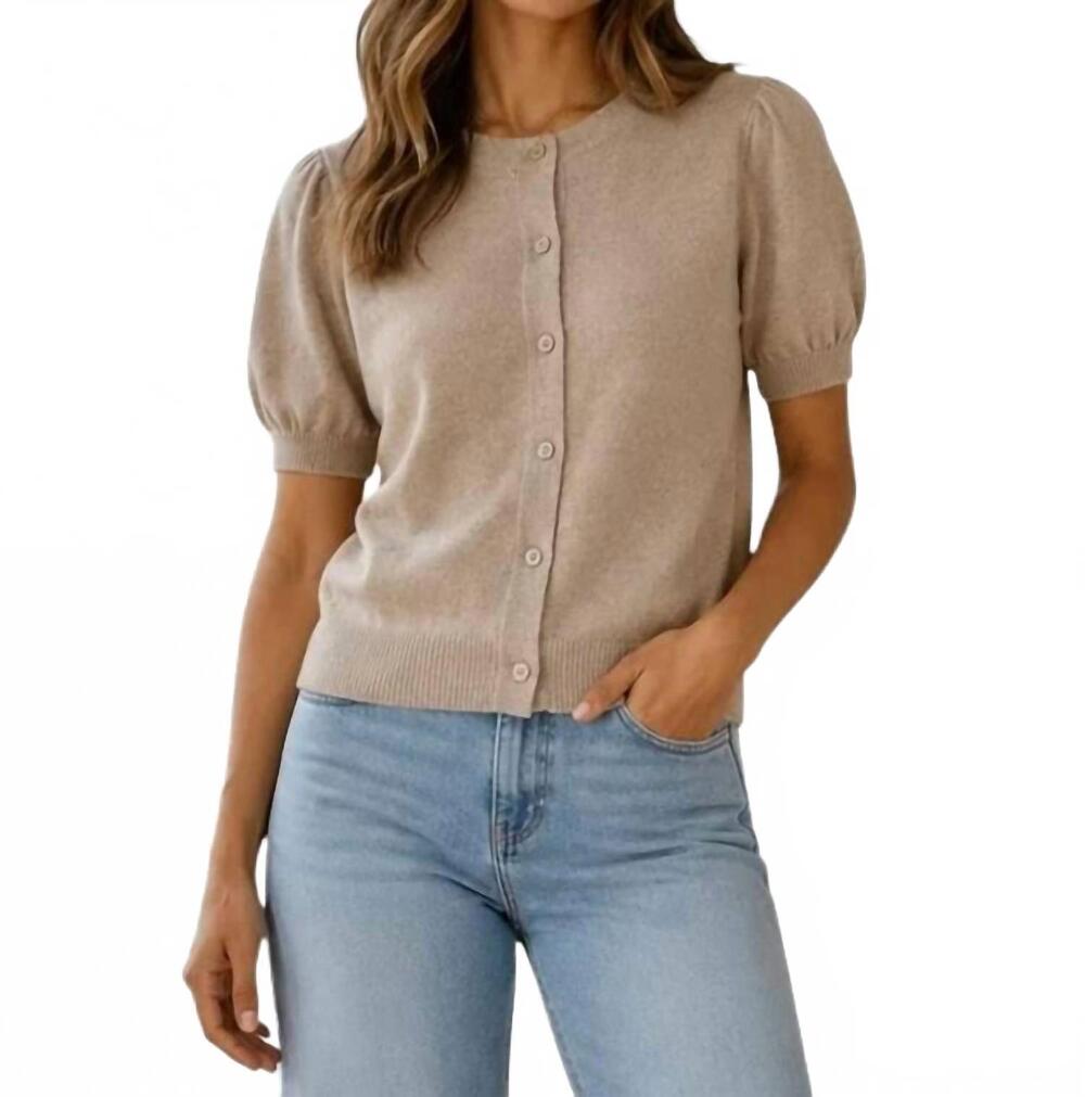 NEW DYLAN women's blaire crewneck cardigan in fawn